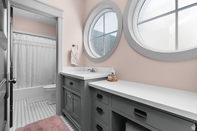 3297 W Blue Springs Ln, Bluffdale, UT 84065 - full bathroom featuring tile patterned flooring, vanity, shower / bath combination with curtain, and toilet