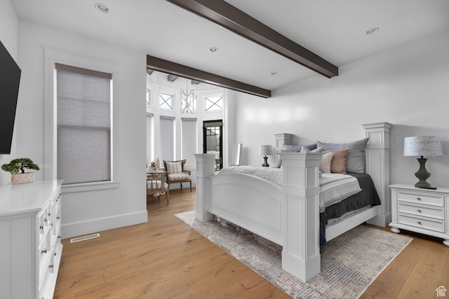 3297 W Blue Springs Ln, Bluffdale, UT 84065 - bedroom featuring beam ceiling and light hardwood / wood-style flooring