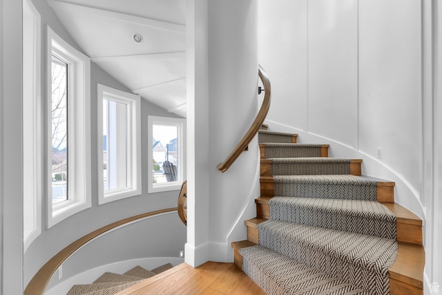 3297 W Blue Springs Ln, Bluffdale, UT 84065 - stairs featuring hardwood / wood-style floors and lofted ceiling