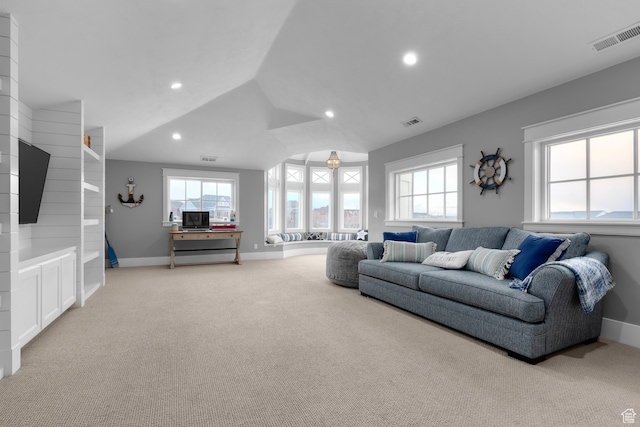 3297 W Blue Springs Ln, Bluffdale, UT 84065 - living room featuring carpet and vaulted ceiling