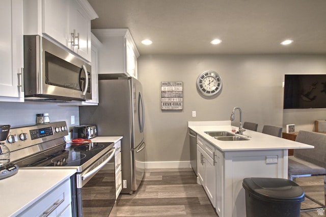 55 W Buttercup Ln Unit 26, Garden City, UT 84028 - kitchen with white cabinets, dark hardwood / wood-style floors, a kitchen bar, stainless steel appliances, and sink