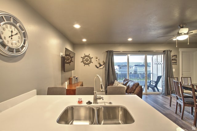 55 W Buttercup Ln Unit 26, Garden City, UT 84028 - kitchen with dark hardwood / wood-style floors, ceiling fan, and sink