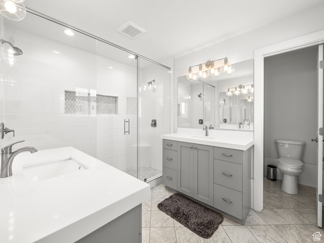632 W 1460 S, Spanish Fork, UT 84660 - bathroom with toilet, a shower with door, tile flooring, and oversized vanity