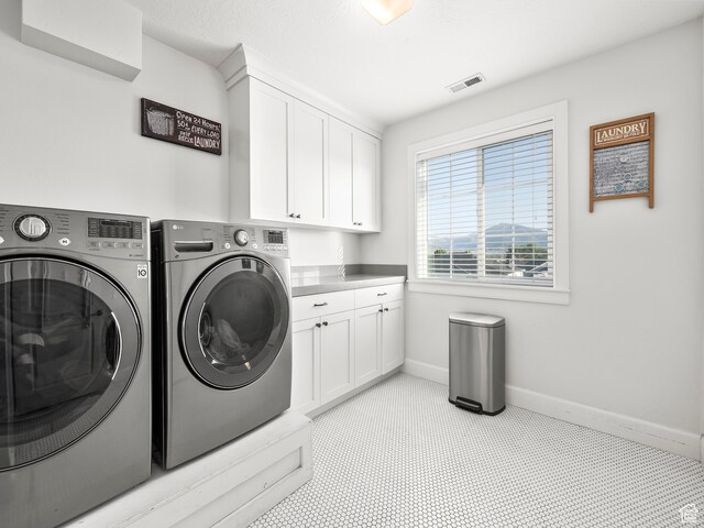 632 W 1460 S, Spanish Fork, UT 84660 - clothes washing area with cabinets, separate washer and dryer, and light tile floors