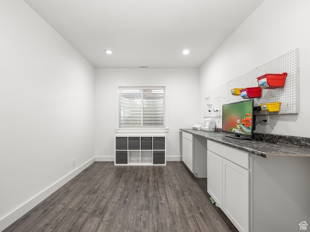 632 W 1460 S, Spanish Fork, UT 84660 - kitchen with dark stone countertops, white cabinets, and dark hardwood / wood-style floors