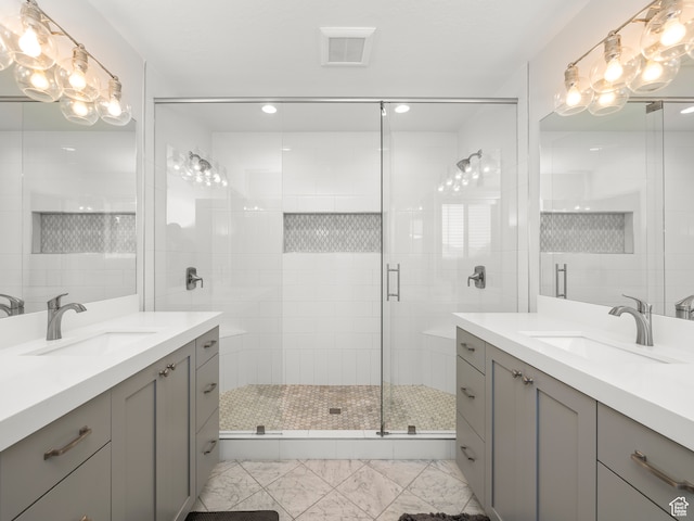 632 W 1460 S, Spanish Fork, UT 84660 - bathroom featuring tile flooring, a shower with shower door, and dual bowl vanity