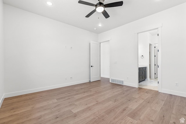 1260 Crest Dale Ln, Santaquin, UT 84655 - unfurnished bedroom with visible vents, baseboards, connected bathroom, recessed lighting, and light wood-type flooring