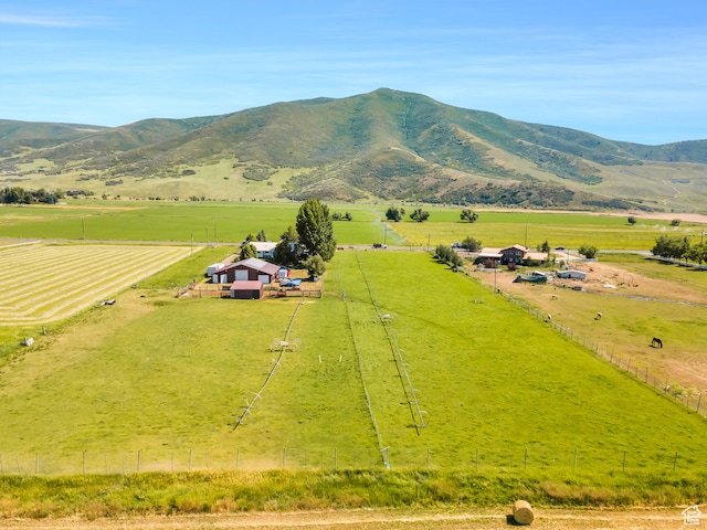 birds eye view of property featuring a rural view and a mountain view