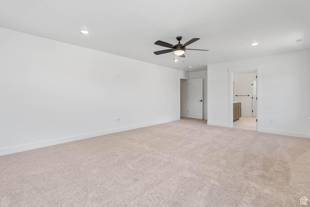 1208 W View Dr S, Santaquin, UT 84655 - unfurnished bedroom with recessed lighting, light colored carpet, connected bathroom, and a ceiling fan