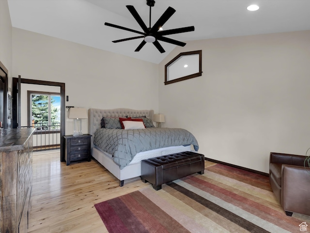 1271 E Oakridge Rd S, Park City, UT 84098 - bedroom featuring lofted ceiling, recessed lighting, light wood-style floors, ceiling fan, and baseboards