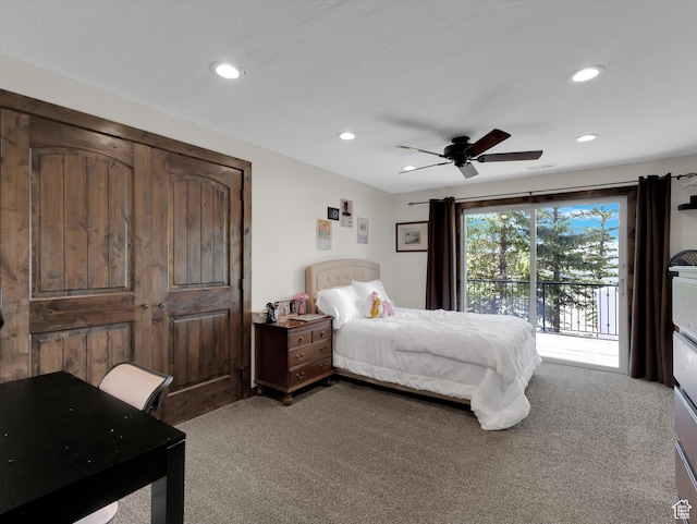 1271 E Oakridge Rd S, Park City, UT 84098 - bedroom with access to exterior, carpet, a ceiling fan, and recessed lighting