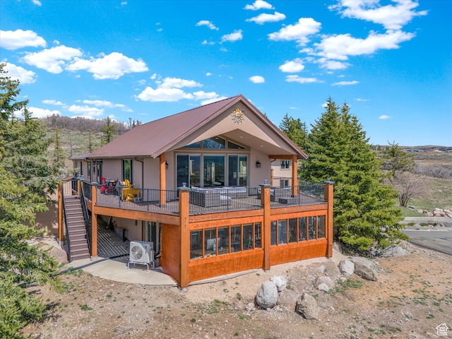 1271 E Oakridge Rd S, Park City, UT 84098 - back of property featuring metal roof, a patio, stairway, a wooden deck, and ac unit