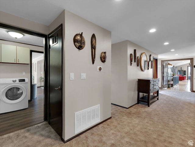 1271 E Oakridge Rd S, Park City, UT 84098 - hallway featuring washer / dryer, recessed lighting, visible vents, and light colored carpet