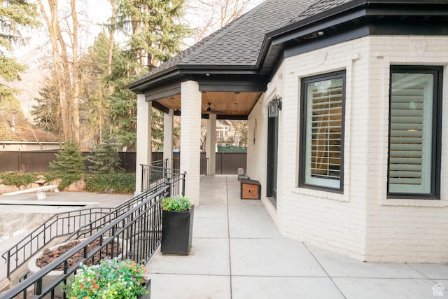 2227 E 5340 S, Holladay, UT 84117 - view of patio / terrace with stairs, a ceiling fan, and fence