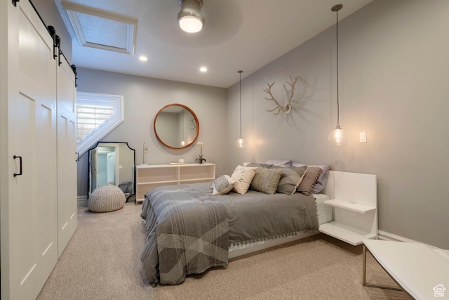 2227 E 5340 S, Holladay, UT 84117 - bedroom with recessed lighting, a barn door, and carpet