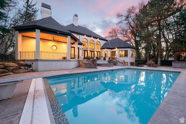 2227 E 5340 S, Holladay, UT 84117 - outdoor pool featuring a patio area, a ceiling fan, and fence