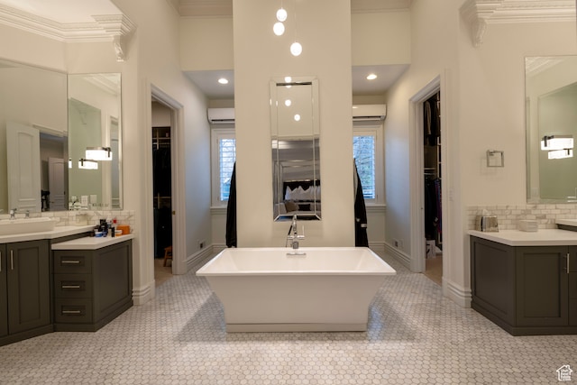 2227 E 5340 S, Holladay, UT 84117 - full bath with vanity, a spacious closet, crown molding, and a wall mounted AC