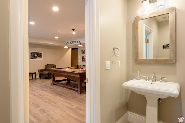 2227 E 5340 S, Holladay, UT 84117 - bathroom with visible vents, baseboards, recessed lighting, wood finished floors, and billiards