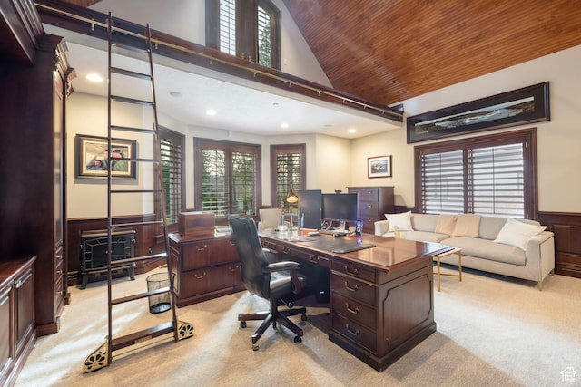 2227 E 5340 S, Holladay, UT 84117 - office space featuring light carpet, recessed lighting, a high ceiling, wooden ceiling, and wainscoting