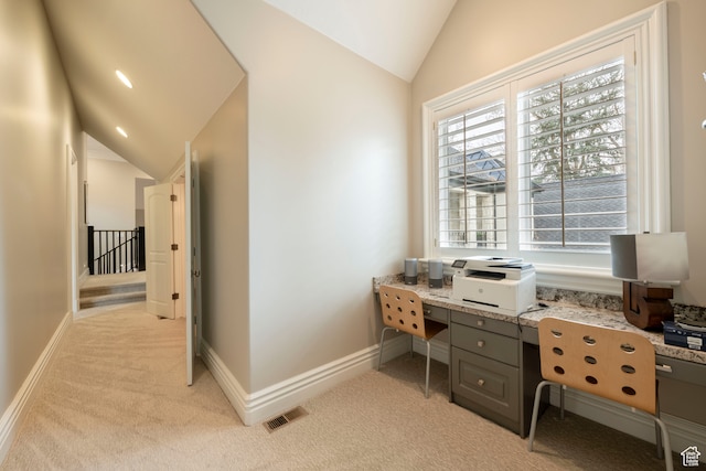 2227 E 5340 S, Holladay, UT 84117 - office with visible vents, light colored carpet, baseboards, and lofted ceiling