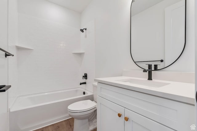 1203 Crest Dale Ln, Santaquin, UT 84655 - full bathroom featuring bathing tub / shower combination, toilet, vanity, and wood finished floors