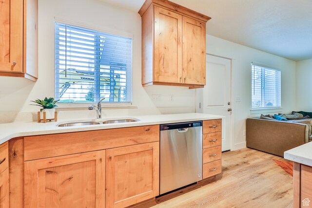 112 E 730 N Unit 102, Tooele, UT 84074 - kitchen featuring a healthy amount of sunlight, stainless steel dishwasher, light wood-type flooring, and sink