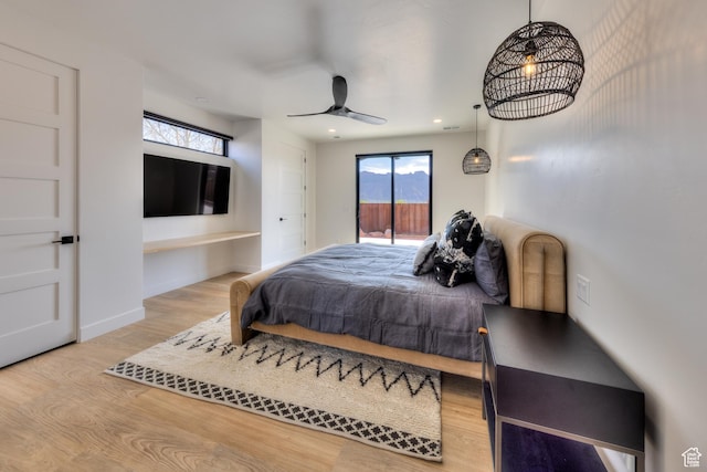 2194 Salida Del Sol, Moab, UT 84532 - bedroom featuring access to outside, ceiling fan, recessed lighting, wood finished floors, and baseboards