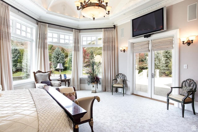 533 N Left Fork Hobble Creek Cyn, Springville, UT 84663 - bedroom featuring access to outside, french doors, ornamental molding, and multiple windows