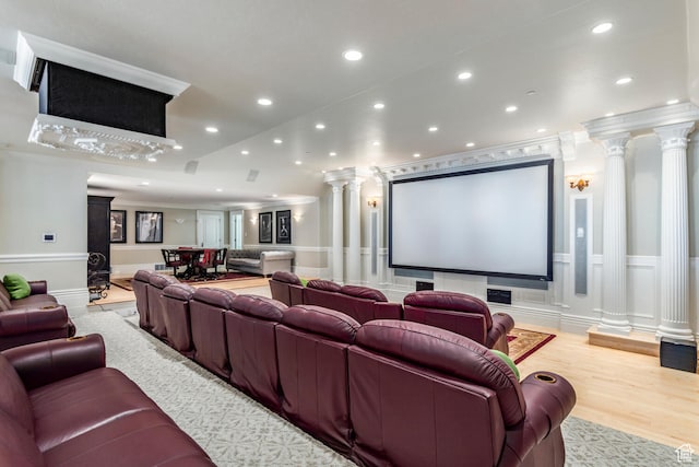 533 N Left Fork Hobble Creek Cyn, Springville, UT 84663 - cinema featuring decorative columns and light hardwood / wood-style flooring
