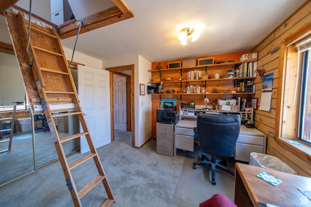 office space featuring light carpet