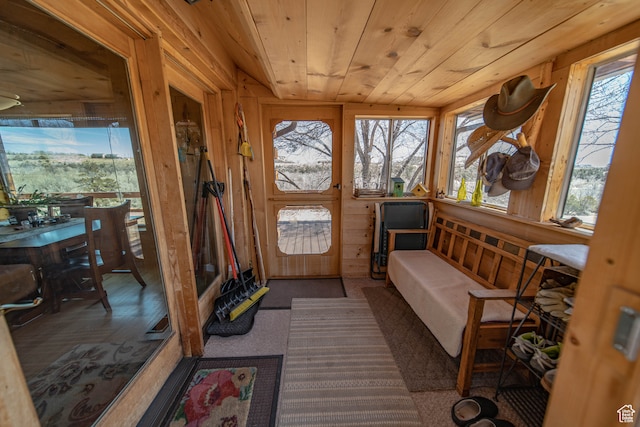 interior space featuring wood ceiling