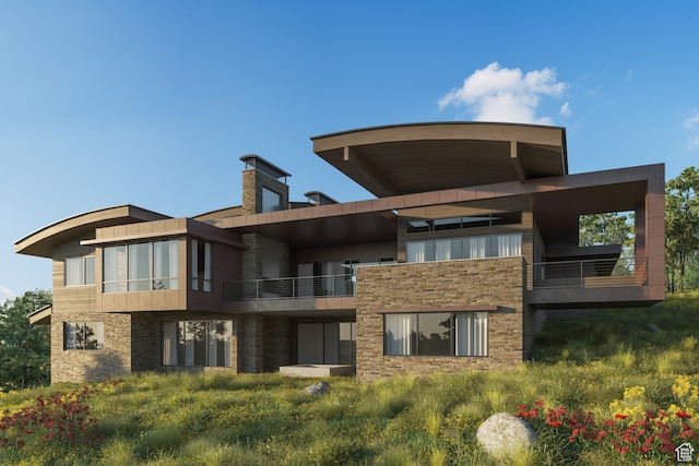 3172 Wapiti Canyon Rd, Park City, UT 84098 - back of property featuring a balcony and stone siding