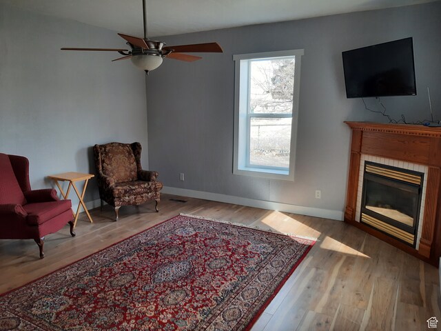 497 N 200 E, Mayfield, UT 84643 - living area with ceiling fan, lofted ceiling, and light hardwood / wood-style floors