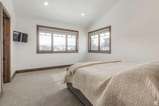 1905 E Kings Peak Cir, Heber City, UT 84032 - carpeted bedroom featuring vaulted ceiling, recessed lighting, and baseboards