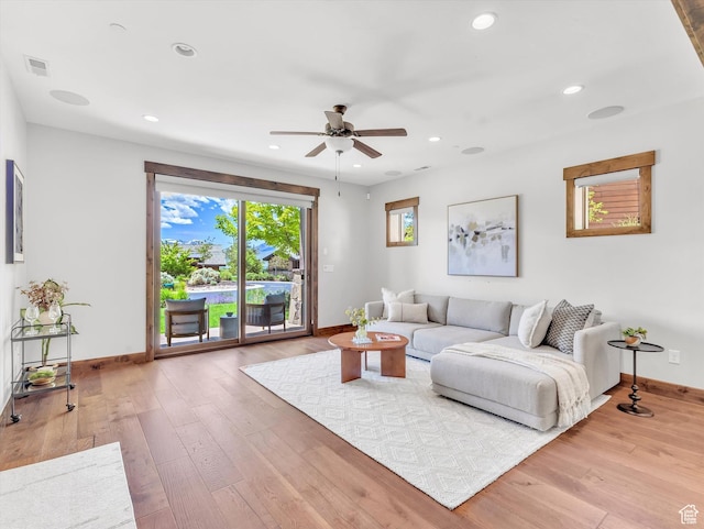 1707 E Kings Peak Cir N, Heber City, UT 84032 - living area featuring ceiling fan, wood finished floors, and recessed lighting