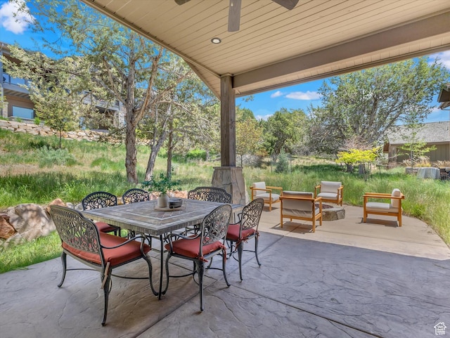 1707 E Kings Peak Cir N, Heber City, UT 84032 - view of patio / terrace with a ceiling fan and outdoor dining space