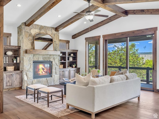 1707 E Kings Peak Cir N, Heber City, UT 84032 - living room with healthy amount of natural light, ceiling fan, wood-type flooring, and recessed lighting
