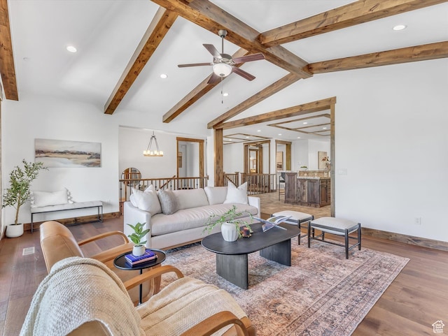 1707 E Kings Peak Cir N, Heber City, UT 84032 - living area featuring recessed lighting, a ceiling fan, wood finished floors, and a chandelier