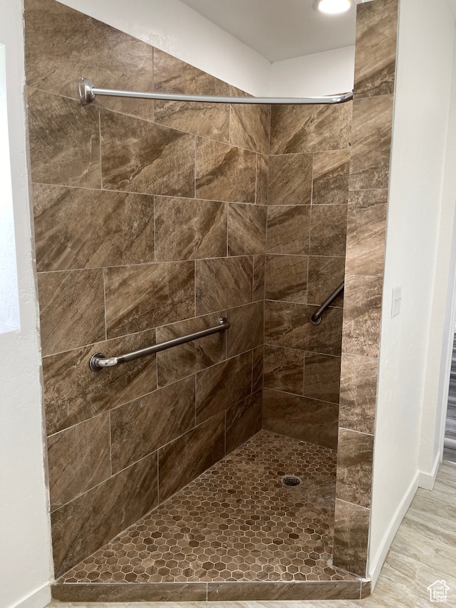 55 E 200 S, Ephraim, UT 84627 - bathroom featuring hardwood / wood-style floors and a tile shower