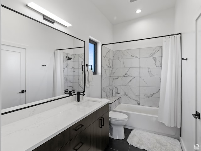 2971 S Sand Trap Cir Unit 64, Garden City, UT 84028 - full bathroom featuring shower / bath combo with shower curtain, vanity, toilet, and tile flooring