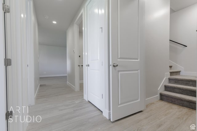 2086 W 320 S, Hurricane, UT 84737 - hallway featuring light wood finished floors, baseboards, recessed lighting, and stairway