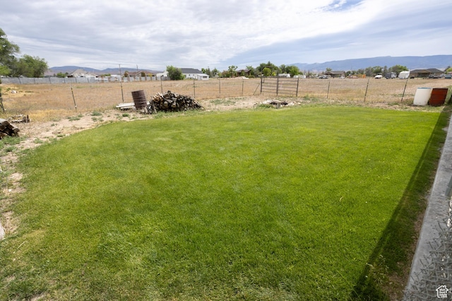 view of yard with a mountain view and a rural view