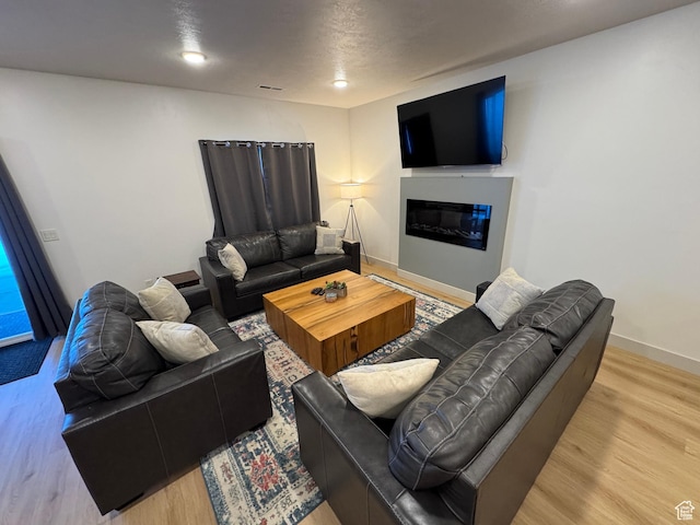 140 W 150 S Unit I32, Garden City, UT 84028 - living area with a glass covered fireplace, visible vents, light wood-style flooring, and baseboards