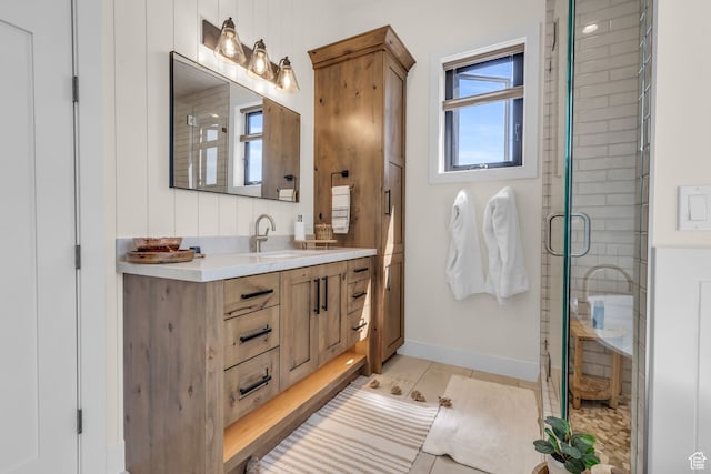 1429 S Hallam Rd Unit 2, Francis, UT 84036 - bathroom featuring a shower with door, oversized vanity, and tile flooring