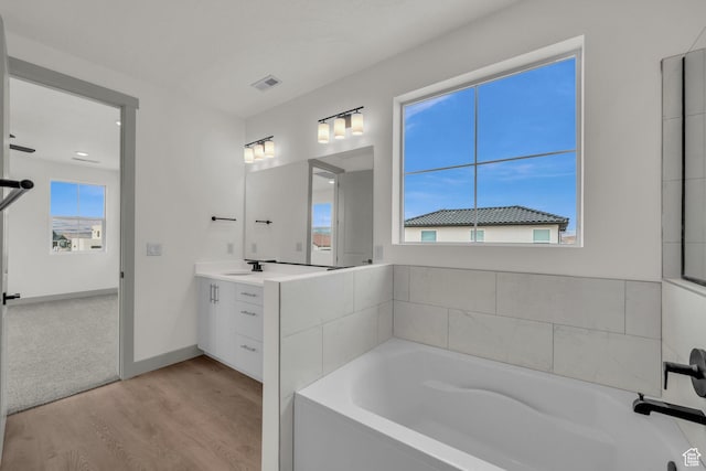 664 Pine Canyon Rd, St George, UT 84790 - bathroom featuring a bath, vanity, and wood-type flooring