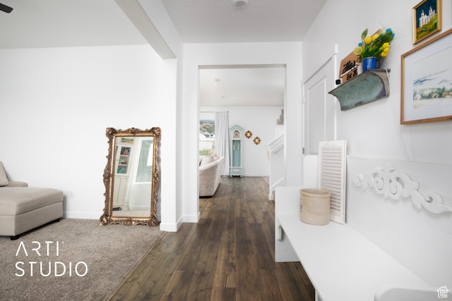 hall with dark wood-type flooring