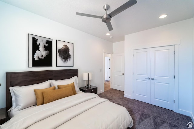 723 S 1220 W Unit 34, Hurricane, UT 84737 - bedroom with recessed lighting, a closet, dark carpet, and baseboards