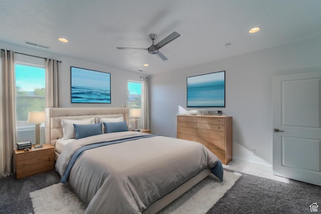 723 S 1220 W Unit 34, Hurricane, UT 84737 - carpeted bedroom with ceiling fan, multiple windows, visible vents, and recessed lighting
