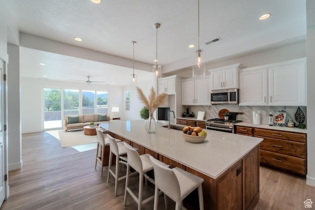 723 S 1220 W Unit 34, Hurricane, UT 84737 - kitchen featuring stainless steel appliances, visible vents, light wood-style floors, open floor plan, and backsplash