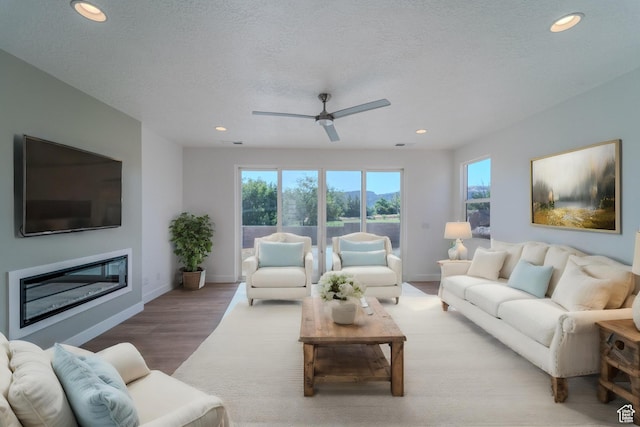 723 S 1220 W Unit 34, Hurricane, UT 84737 - living area with a textured ceiling, wood finished floors, a glass covered fireplace, and recessed lighting